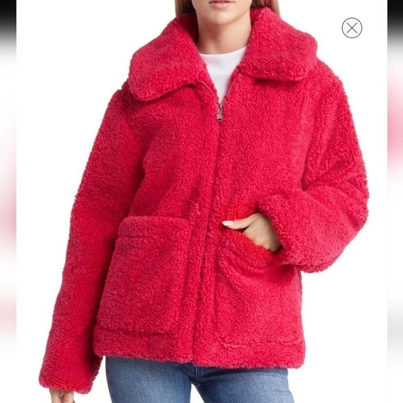 Sam Edelman pink faux fur fuzzy fleece‎ pink teddy jacket Size large new!!! - Picture 1 of 16